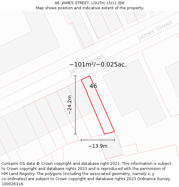 46, JAMES STREET, LOUTH, LN11 0JW: Plot and title map
