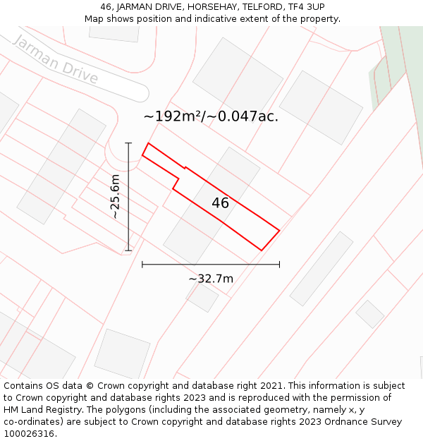 46, JARMAN DRIVE, HORSEHAY, TELFORD, TF4 3UP: Plot and title map