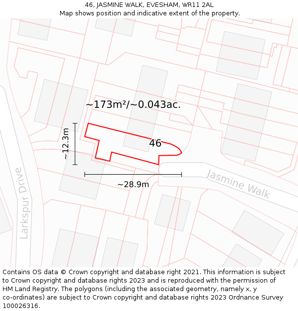 46, JASMINE WALK, EVESHAM, WR11 2AL: Plot and title map