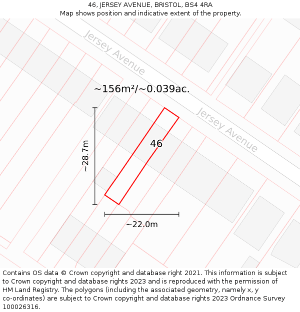 46, JERSEY AVENUE, BRISTOL, BS4 4RA: Plot and title map