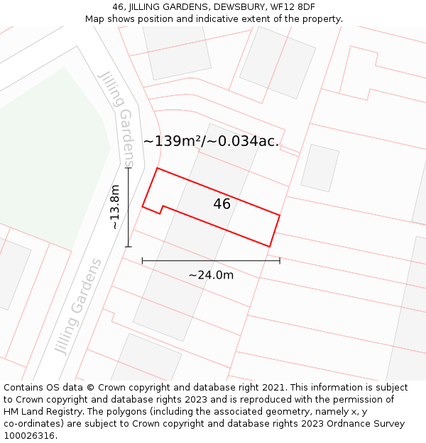 46, JILLING GARDENS, DEWSBURY, WF12 8DF: Plot and title map