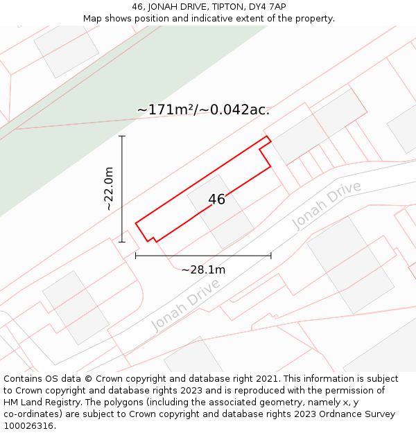 46, JONAH DRIVE, TIPTON, DY4 7AP: Plot and title map