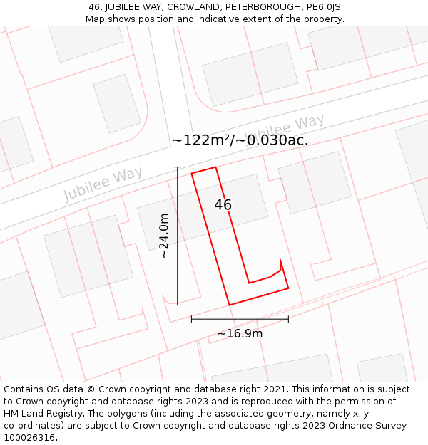 46, JUBILEE WAY, CROWLAND, PETERBOROUGH, PE6 0JS: Plot and title map