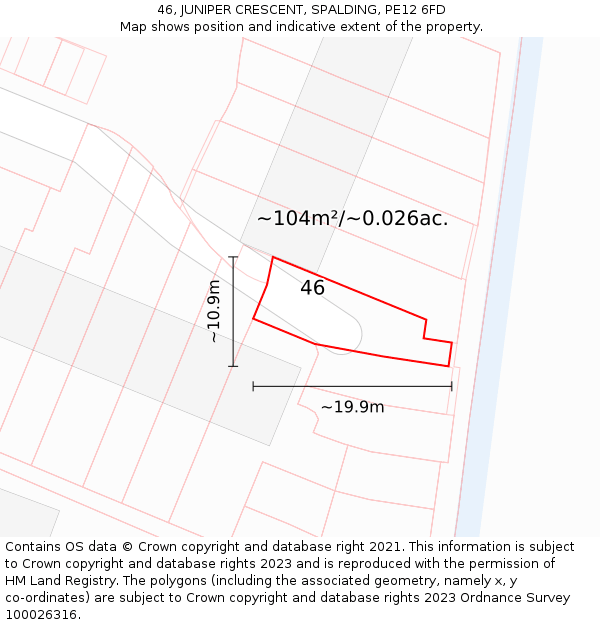 46, JUNIPER CRESCENT, SPALDING, PE12 6FD: Plot and title map