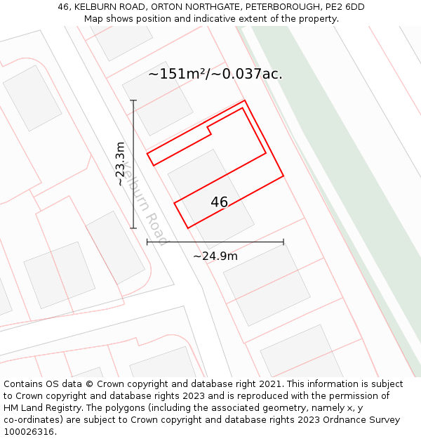 46, KELBURN ROAD, ORTON NORTHGATE, PETERBOROUGH, PE2 6DD: Plot and title map