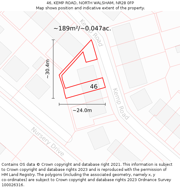46, KEMP ROAD, NORTH WALSHAM, NR28 0FP: Plot and title map
