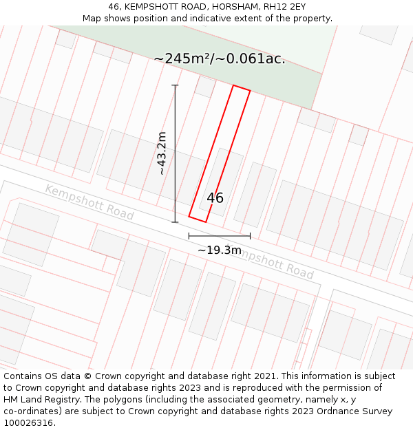 46, KEMPSHOTT ROAD, HORSHAM, RH12 2EY: Plot and title map