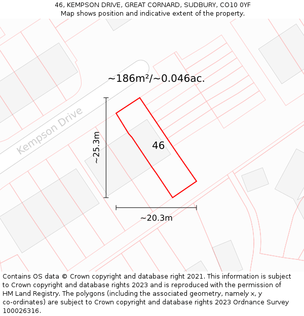 46, KEMPSON DRIVE, GREAT CORNARD, SUDBURY, CO10 0YF: Plot and title map