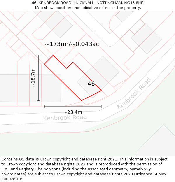 46, KENBROOK ROAD, HUCKNALL, NOTTINGHAM, NG15 8HR: Plot and title map