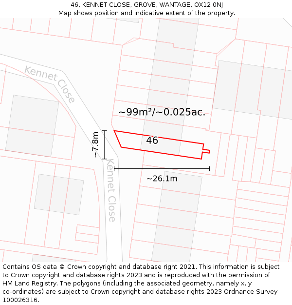 46, KENNET CLOSE, GROVE, WANTAGE, OX12 0NJ: Plot and title map