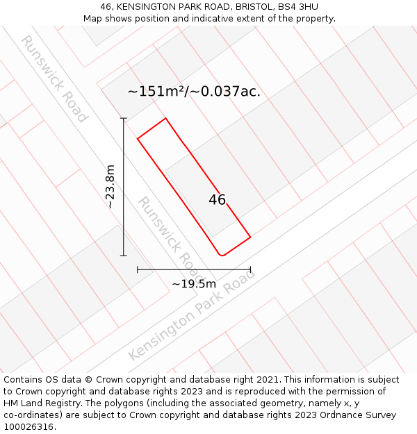 46, KENSINGTON PARK ROAD, BRISTOL, BS4 3HU: Plot and title map