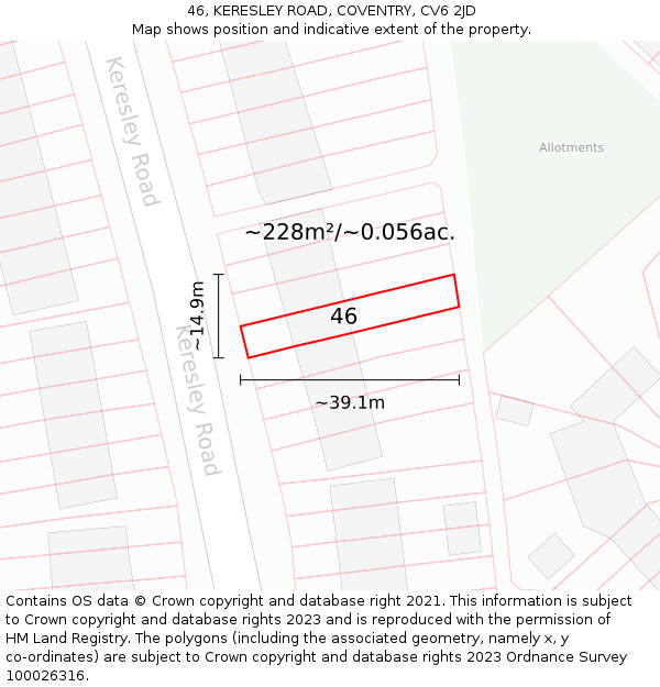 46, KERESLEY ROAD, COVENTRY, CV6 2JD: Plot and title map