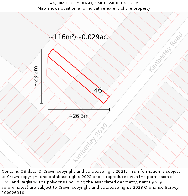 46, KIMBERLEY ROAD, SMETHWICK, B66 2DA: Plot and title map