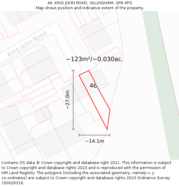46, KING JOHN ROAD, GILLINGHAM, SP8 4PG: Plot and title map