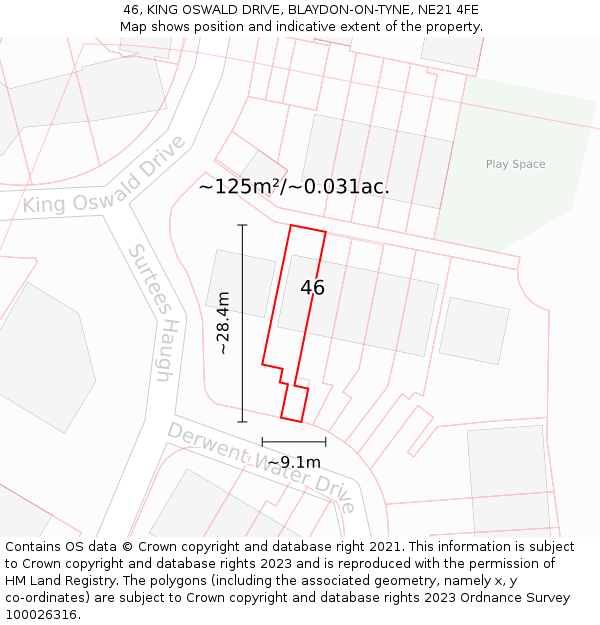 46, KING OSWALD DRIVE, BLAYDON-ON-TYNE, NE21 4FE: Plot and title map