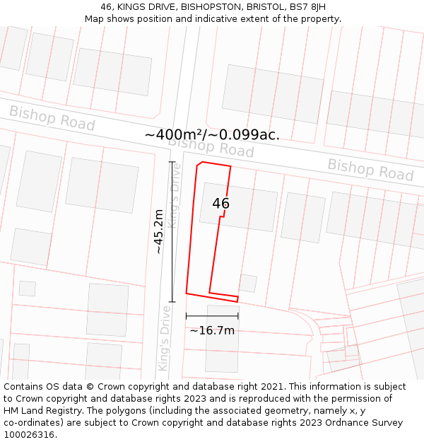 46, KINGS DRIVE, BISHOPSTON, BRISTOL, BS7 8JH: Plot and title map