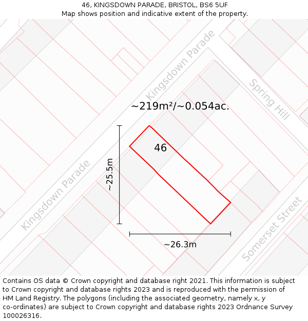 46, KINGSDOWN PARADE, BRISTOL, BS6 5UF: Plot and title map