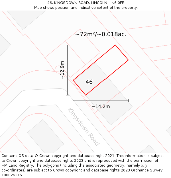 46, KINGSDOWN ROAD, LINCOLN, LN6 0FB: Plot and title map