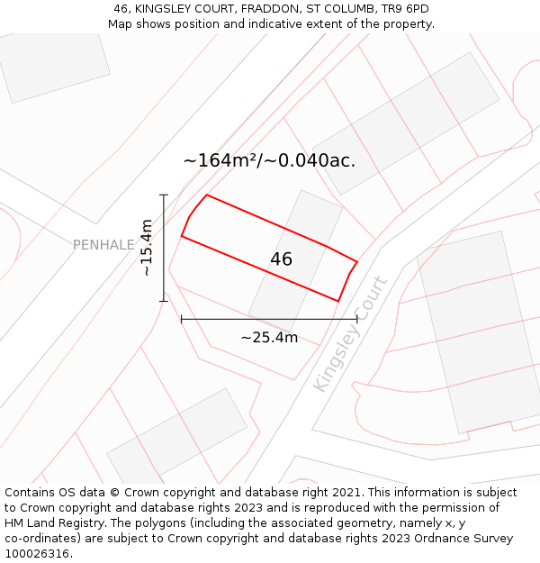 46, KINGSLEY COURT, FRADDON, ST COLUMB, TR9 6PD: Plot and title map