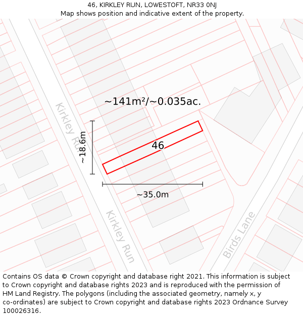 46, KIRKLEY RUN, LOWESTOFT, NR33 0NJ: Plot and title map
