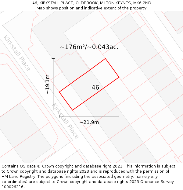46, KIRKSTALL PLACE, OLDBROOK, MILTON KEYNES, MK6 2ND: Plot and title map