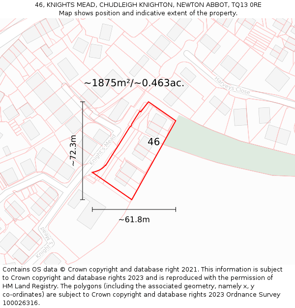 46, KNIGHTS MEAD, CHUDLEIGH KNIGHTON, NEWTON ABBOT, TQ13 0RE: Plot and title map