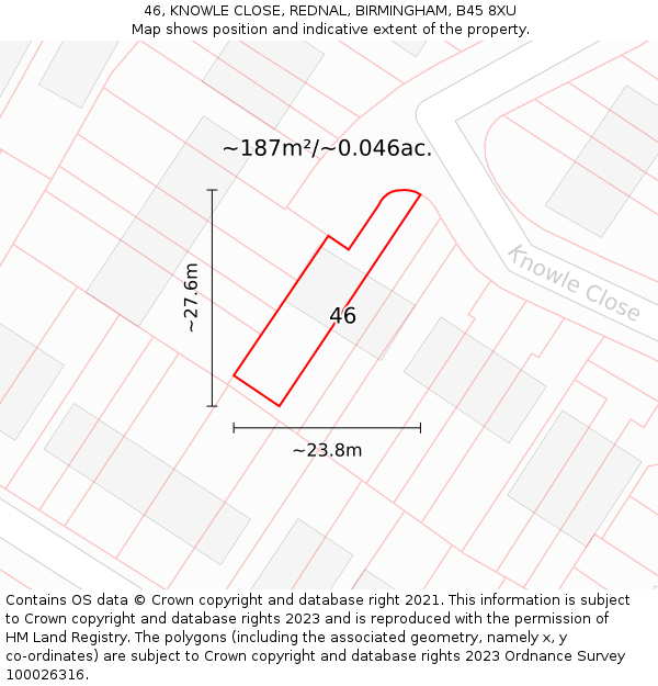 46, KNOWLE CLOSE, REDNAL, BIRMINGHAM, B45 8XU: Plot and title map