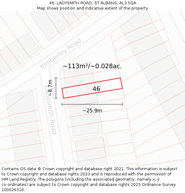 46, LADYSMITH ROAD, ST ALBANS, AL3 5QA: Plot and title map