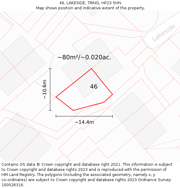 46, LAKESIDE, TRING, HP23 5HN: Plot and title map