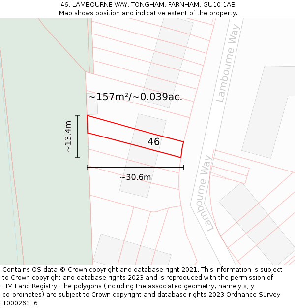 46, LAMBOURNE WAY, TONGHAM, FARNHAM, GU10 1AB: Plot and title map