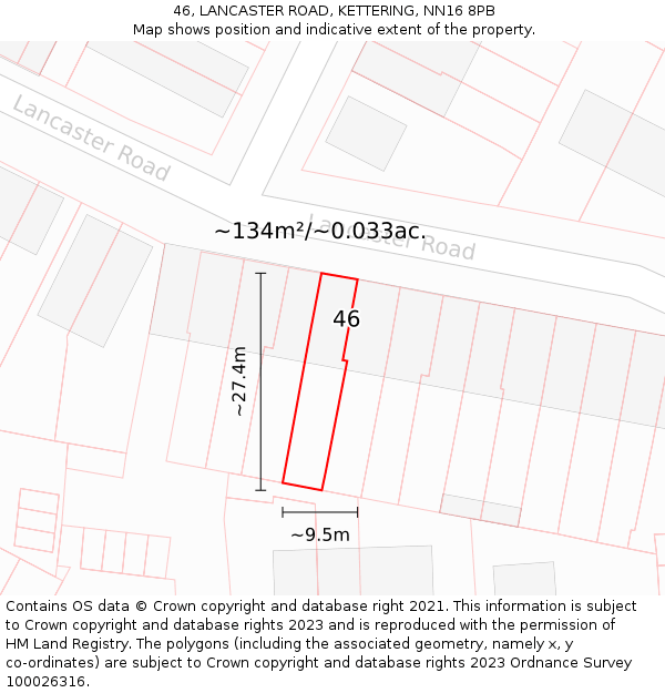 46, LANCASTER ROAD, KETTERING, NN16 8PB: Plot and title map