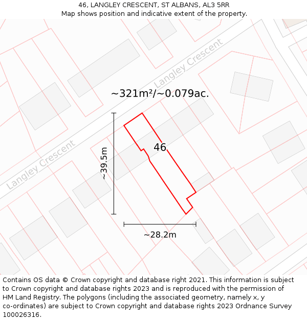 46, LANGLEY CRESCENT, ST ALBANS, AL3 5RR: Plot and title map