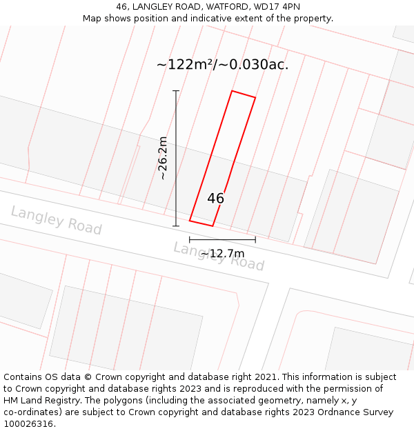 46, LANGLEY ROAD, WATFORD, WD17 4PN: Plot and title map