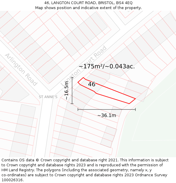 46, LANGTON COURT ROAD, BRISTOL, BS4 4EQ: Plot and title map