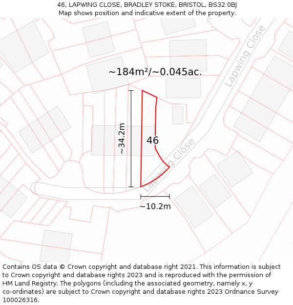 46, LAPWING CLOSE, BRADLEY STOKE, BRISTOL, BS32 0BJ: Plot and title map