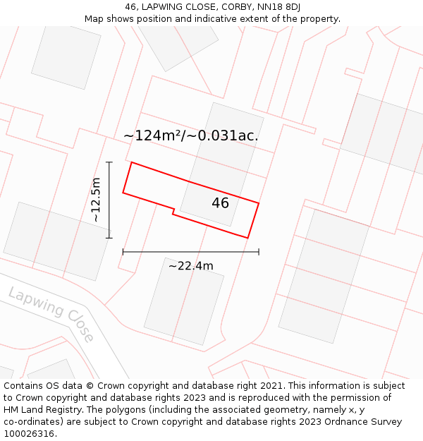 46, LAPWING CLOSE, CORBY, NN18 8DJ: Plot and title map