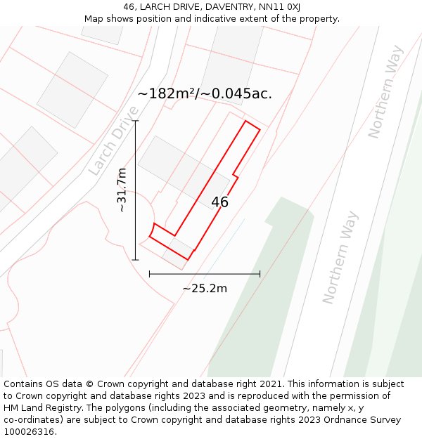 46, LARCH DRIVE, DAVENTRY, NN11 0XJ: Plot and title map