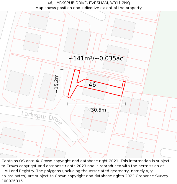 46, LARKSPUR DRIVE, EVESHAM, WR11 2NQ: Plot and title map