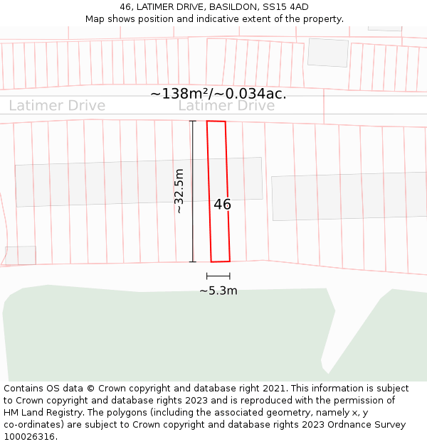 46, LATIMER DRIVE, BASILDON, SS15 4AD: Plot and title map
