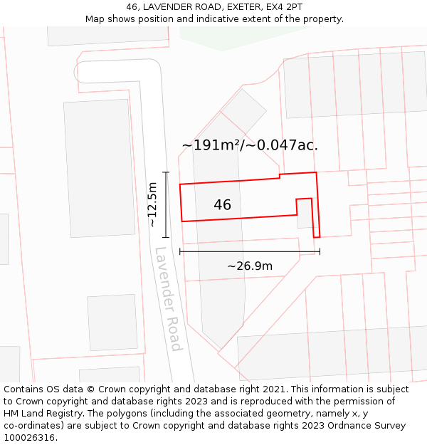 46, LAVENDER ROAD, EXETER, EX4 2PT: Plot and title map