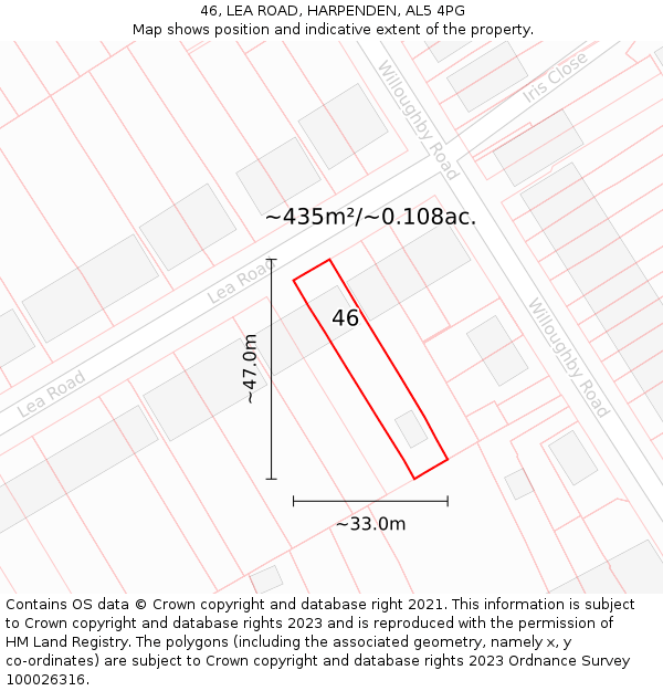46, LEA ROAD, HARPENDEN, AL5 4PG: Plot and title map