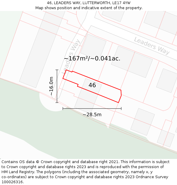 46, LEADERS WAY, LUTTERWORTH, LE17 4YW: Plot and title map