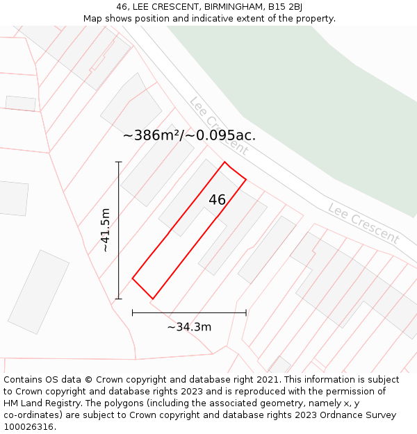 46, LEE CRESCENT, BIRMINGHAM, B15 2BJ: Plot and title map