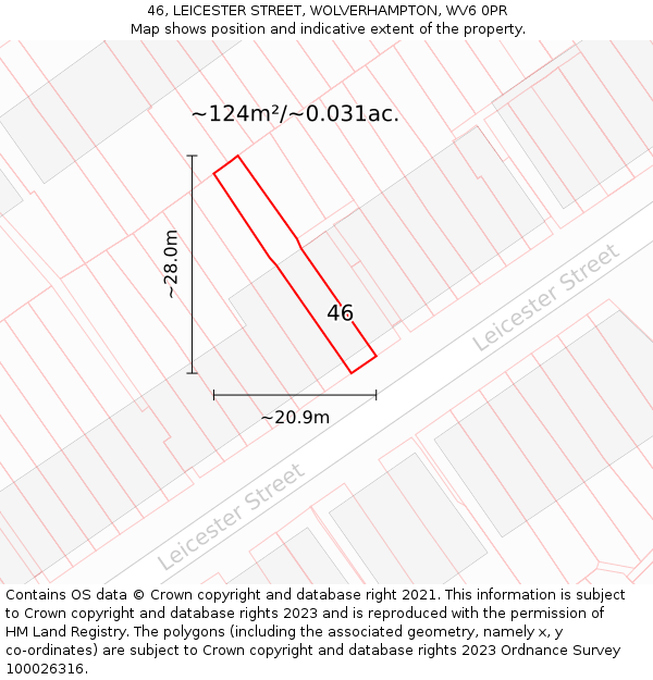 46, LEICESTER STREET, WOLVERHAMPTON, WV6 0PR: Plot and title map