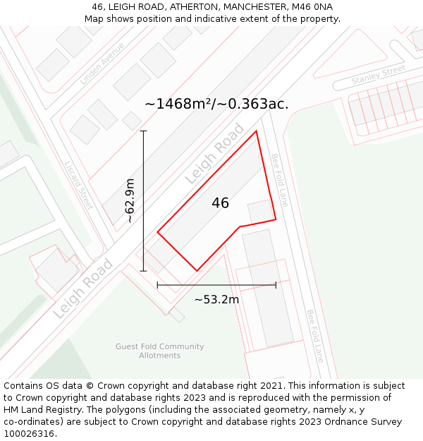 46, LEIGH ROAD, ATHERTON, MANCHESTER, M46 0NA: Plot and title map