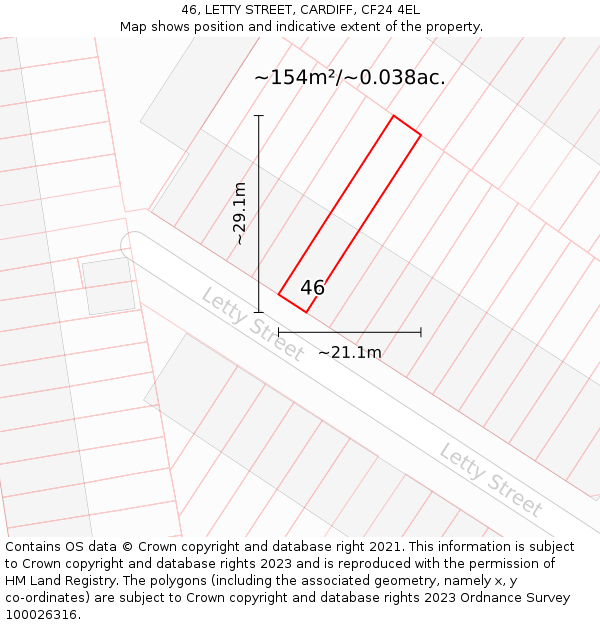 46, LETTY STREET, CARDIFF, CF24 4EL: Plot and title map