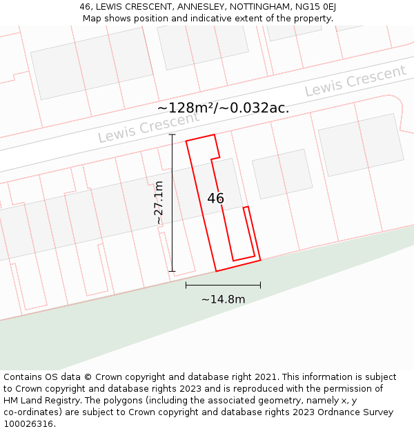 46, LEWIS CRESCENT, ANNESLEY, NOTTINGHAM, NG15 0EJ: Plot and title map