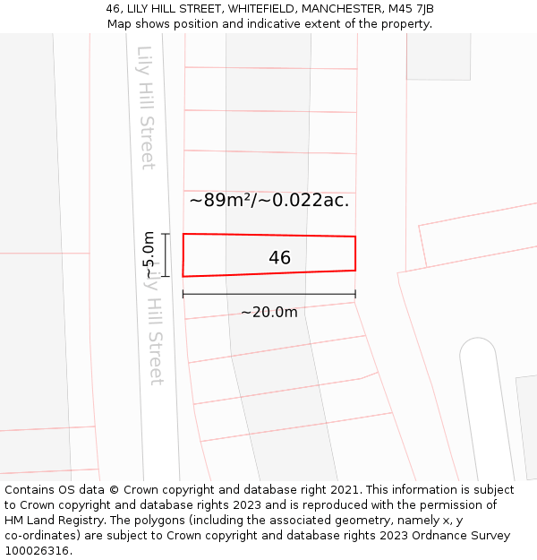 46, LILY HILL STREET, WHITEFIELD, MANCHESTER, M45 7JB: Plot and title map
