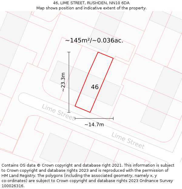 46, LIME STREET, RUSHDEN, NN10 6DA: Plot and title map