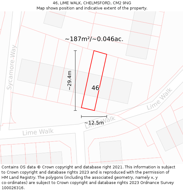 46, LIME WALK, CHELMSFORD, CM2 9NG: Plot and title map